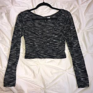 Black and White Long Sleeve Crop Top